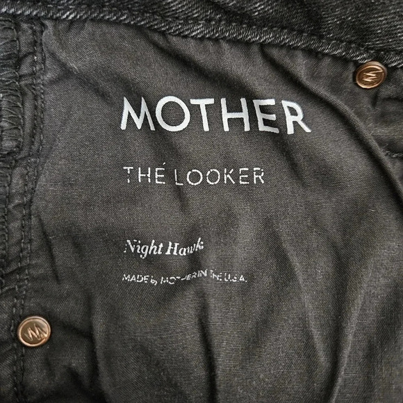 MOTHER The Looker Cropped Jeans Night Hawk Black Mid Rise Raw Hem Denim - Picture 2 of 8